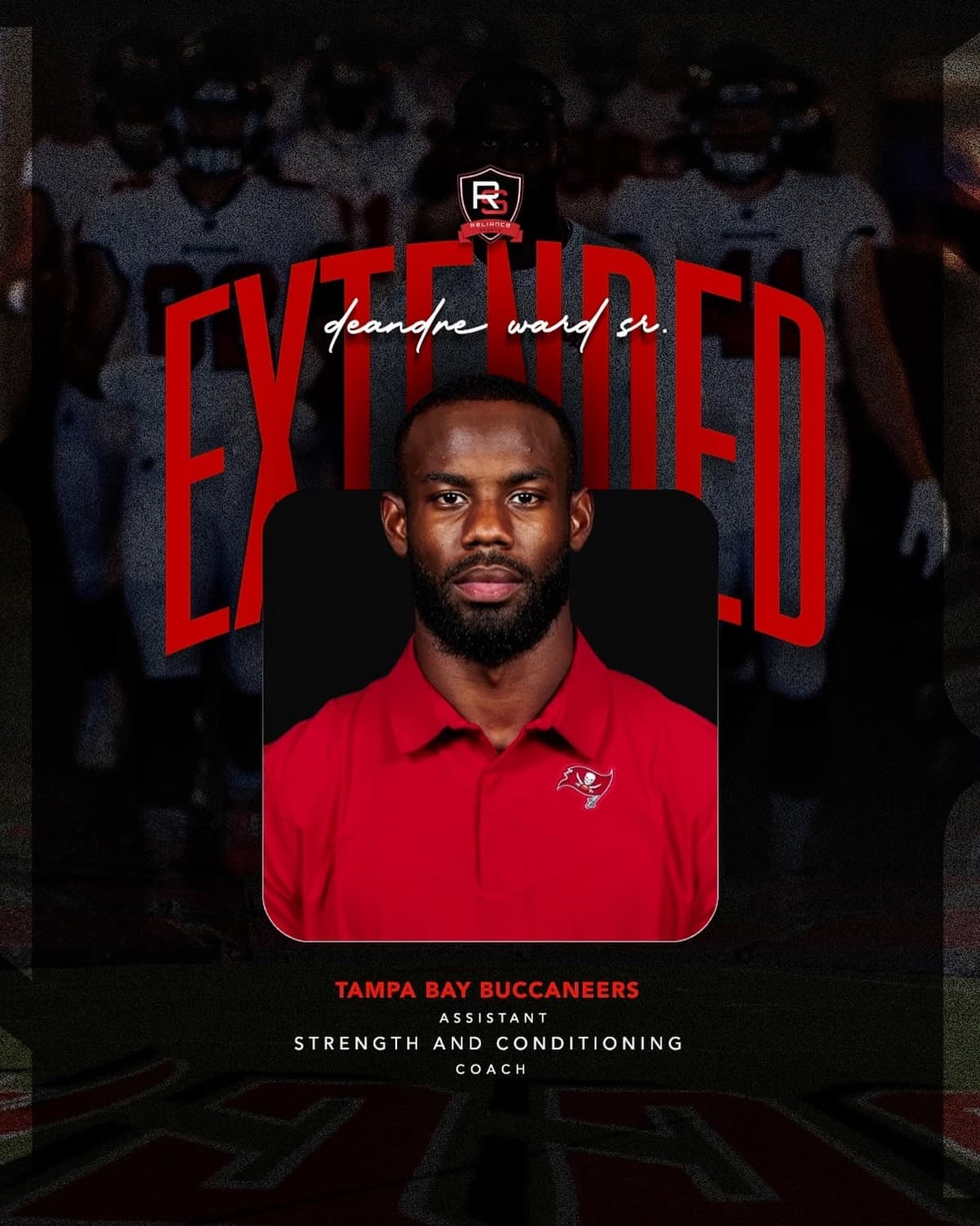 Reliance graphic announcing DeAndre Ward Sr.'s extension with the Tampa Bay Buccaneers