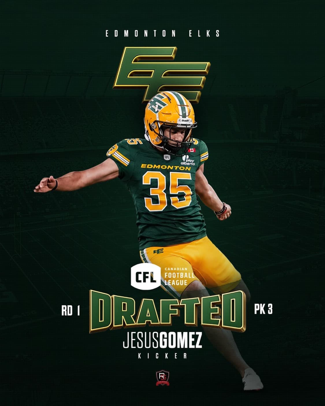 Reliance graphic celebrating Jesus Gomez being drafted by the Edmonton Elks